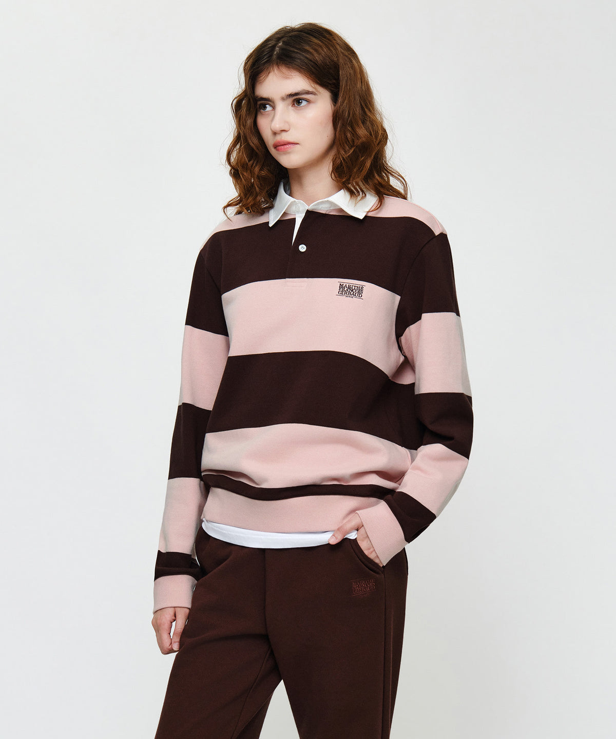 Marithe & Francois Girbaud - Small Classic Logo Rugby Stripe Sweatshirt (Brown) product image 2 | TRAB K-Fashion Australia