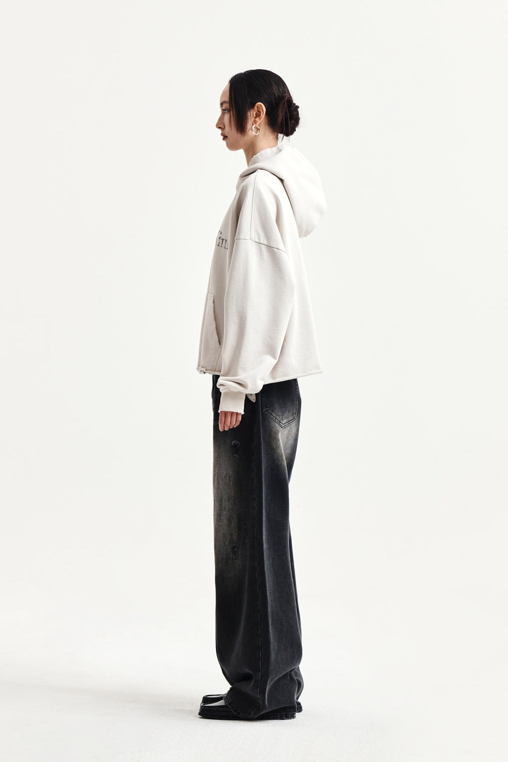 Matin Kim - Raw Edge Hem Sweat Hoody (Light Beige) product image 6 | TRAB K-Fashion Australia