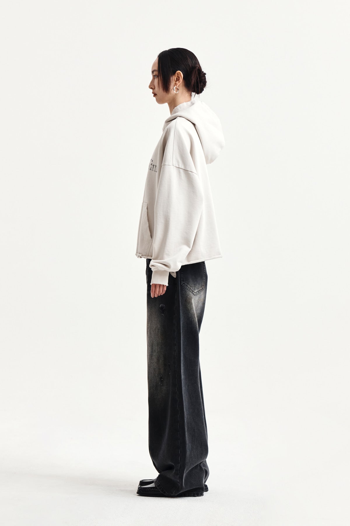 Matin Kim - Raw Edge Hem Sweat Hoody (Light Beige) product image 6 | TRAB K-Fashion Australia