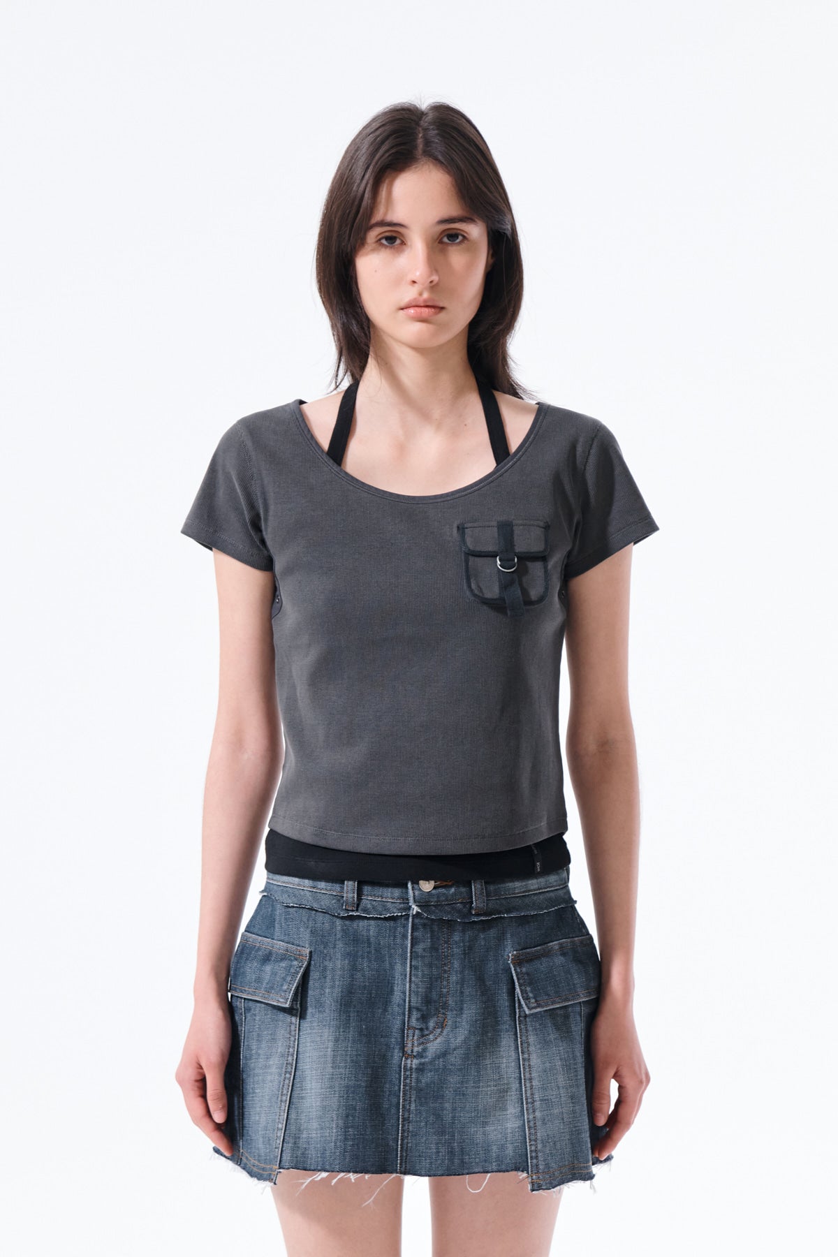 Matin Kim - Pocket Point Slim Fit Top (Charcoal) product image 5 | TRAB K-Fashion Australia