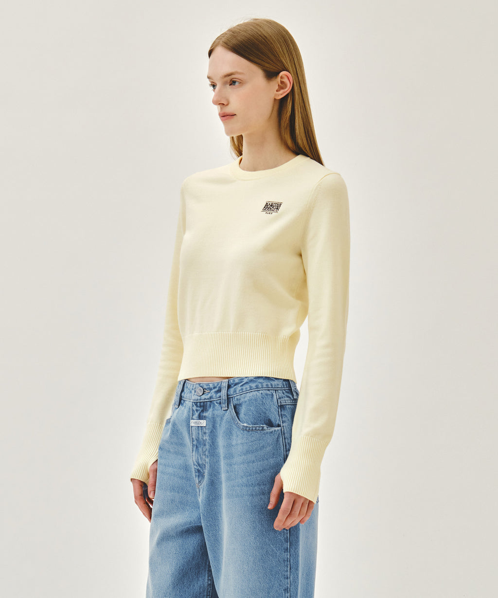 Marithe & Francois Girbaud - Small Classic Logo Crop Knit Pullover (Ivory) product image 1 | TRAB K-Fashion Australia