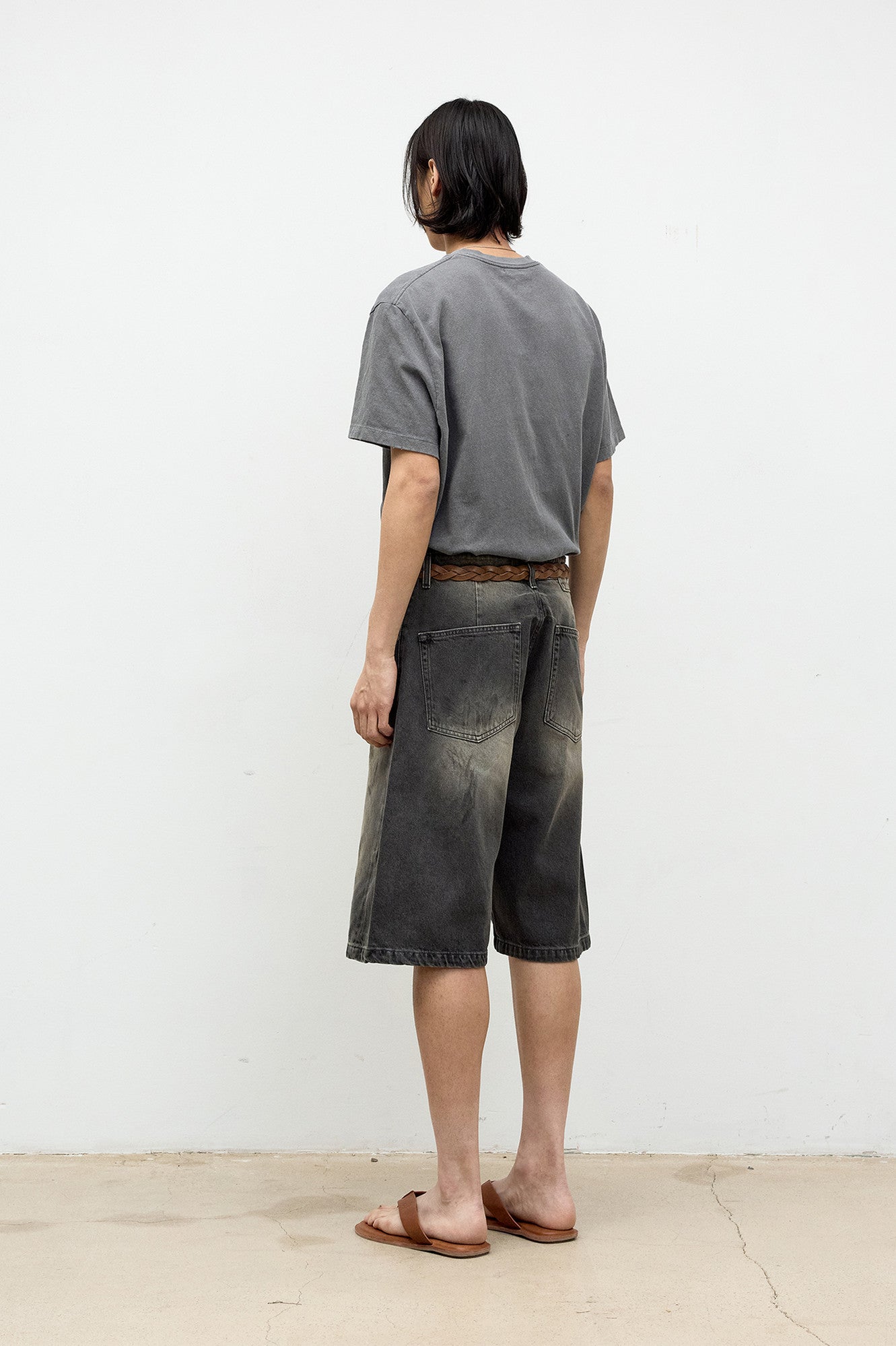 Coor - Damaged Color Dyed Crop T-Shirt (Washed Charcoal) product image 4 | TRAB K-Fashion Australia