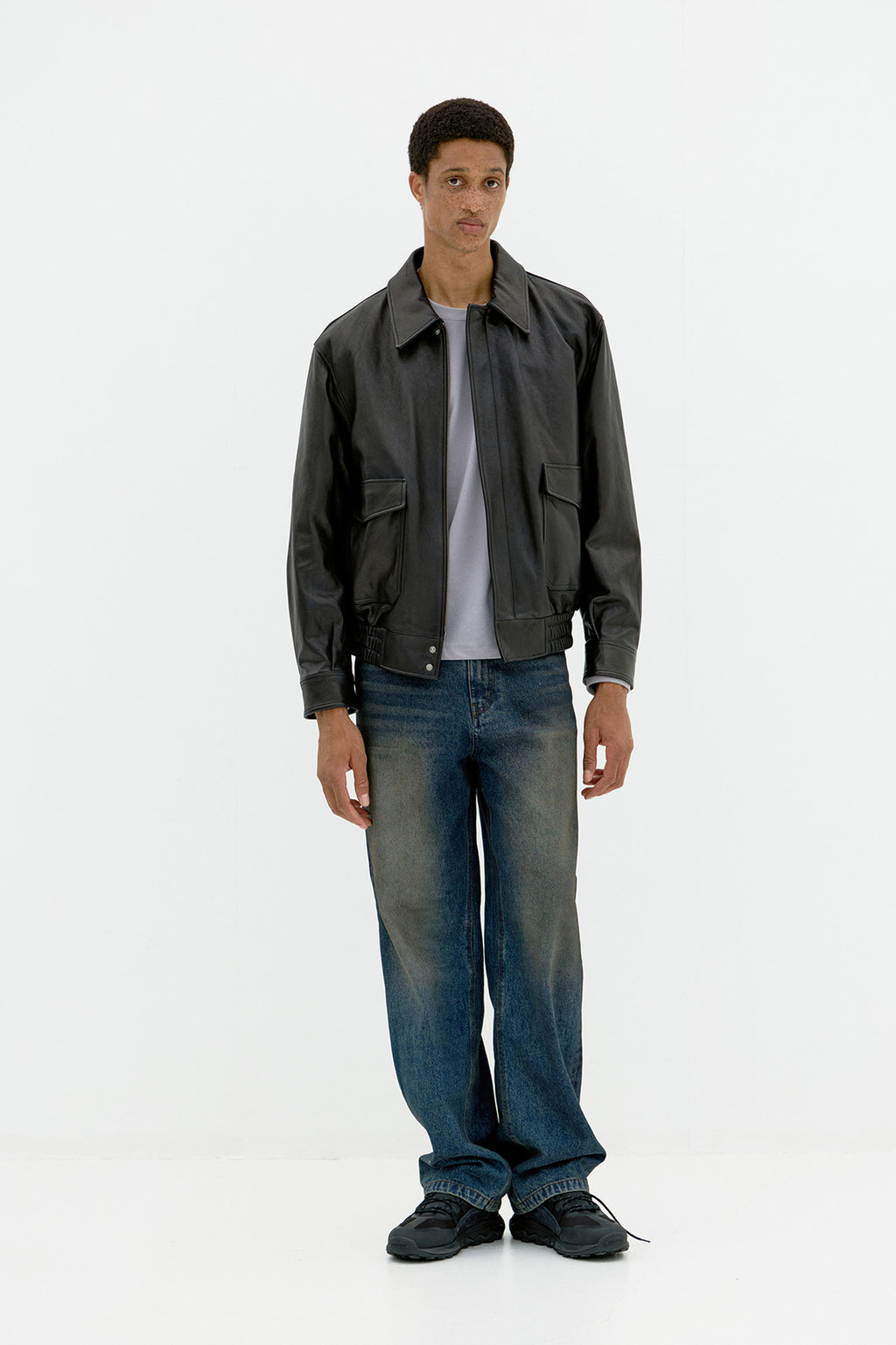 Coor - Vegetable Leather A-2 Jacket (Black) product image 2 | TRAB K-Fashion Australia