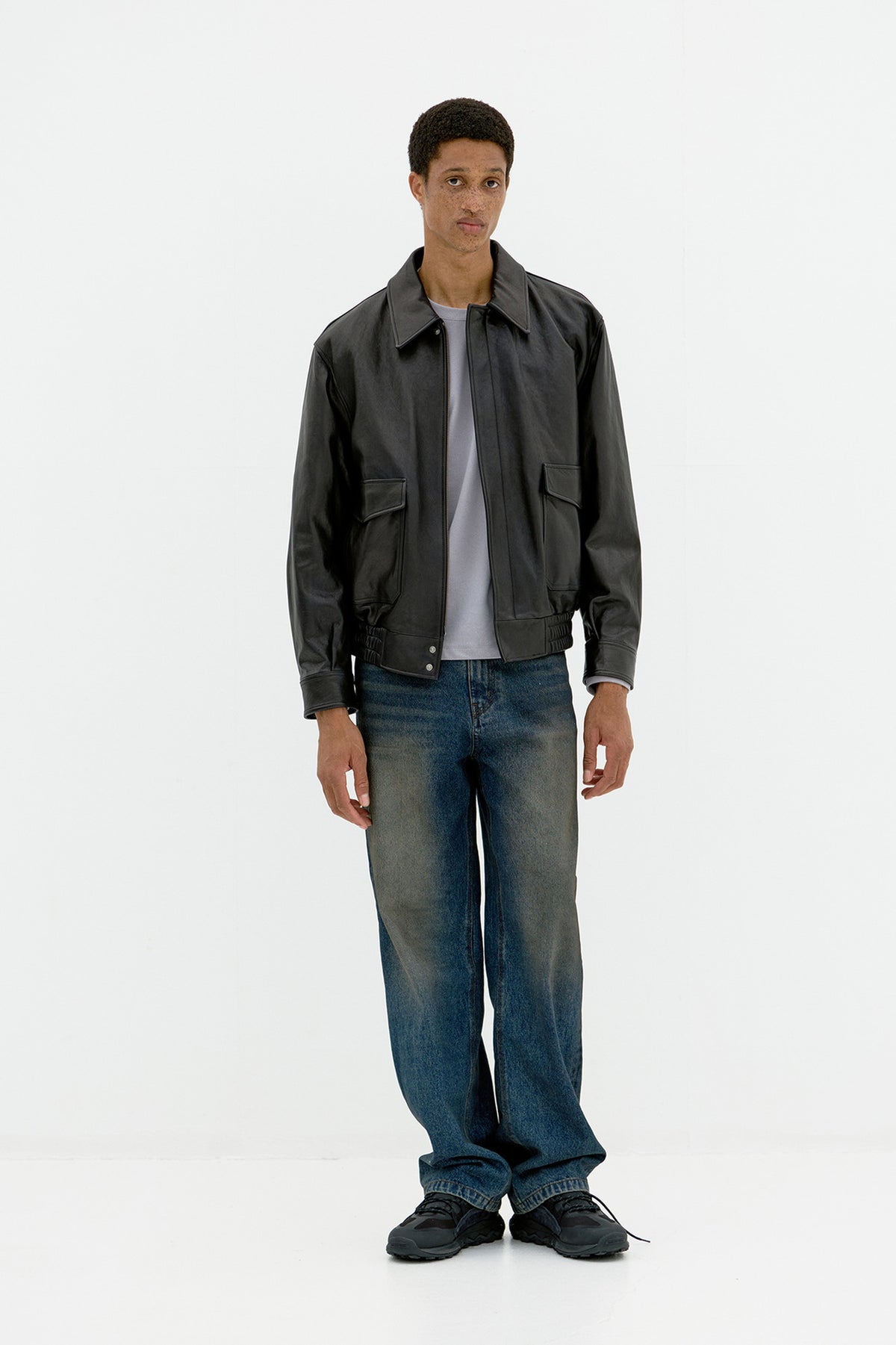 Coor - Vegetable Leather A-2 Jacket (Black) product image 2 | TRAB K-Fashion Australia