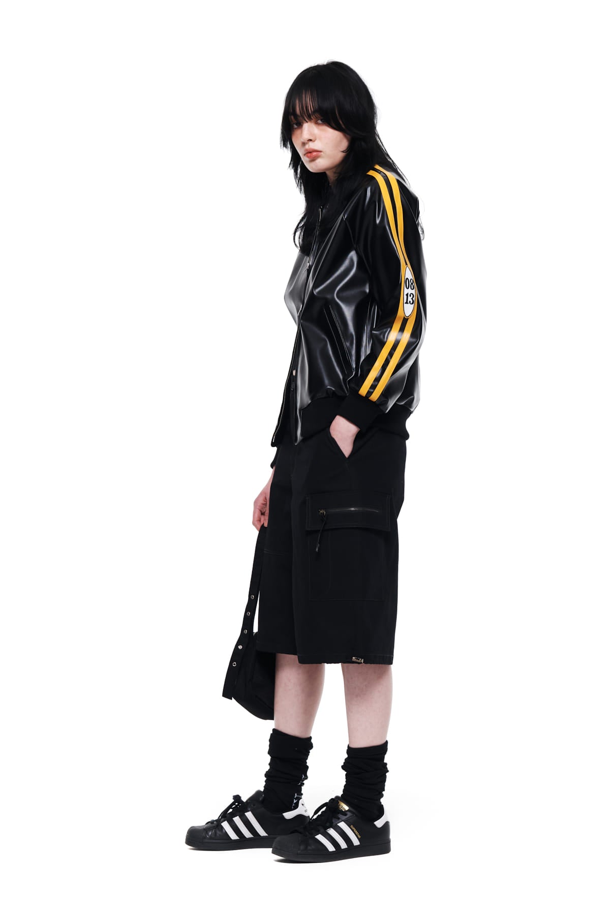 Matin Kim - Faux Leather Stadium Jumper (Black) product image 8 | TRAB K-Fashion Australia