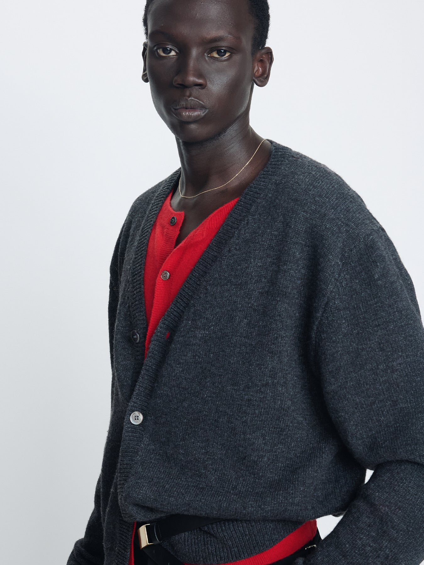 Tonywack - Wool And Cashmere Layered Cardigan (Charcoal/Red) product image 1 | TRAB K-Fashion Australia