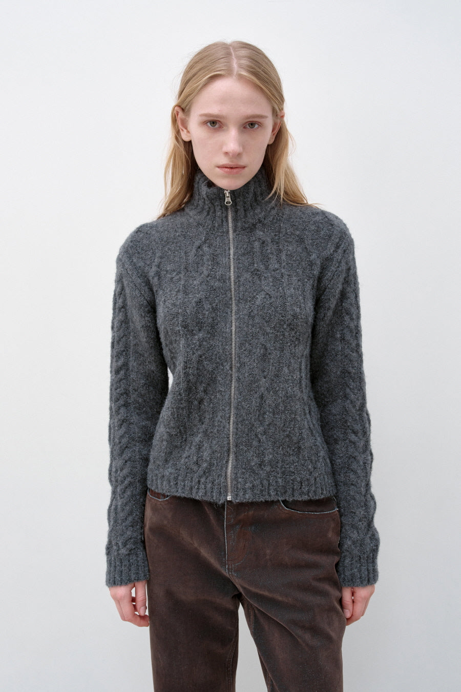 Insilence - Twist Half Zip-up Knit (Charcoal) product image 1 | TRAB K-Fashion Australia