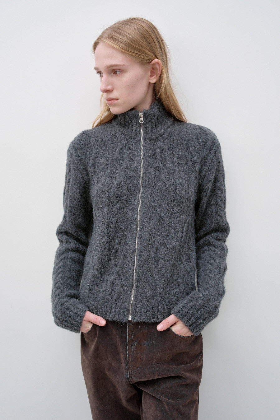 Insilence - Twist Half Zip-up Knit (Charcoal) product image 3 | TRAB K-Fashion Australia