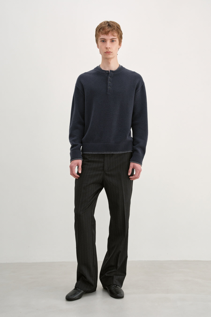 Insilence - Double Layered Henley Neck Knit (Charcoal) product image 1 | TRAB K-Fashion Australia