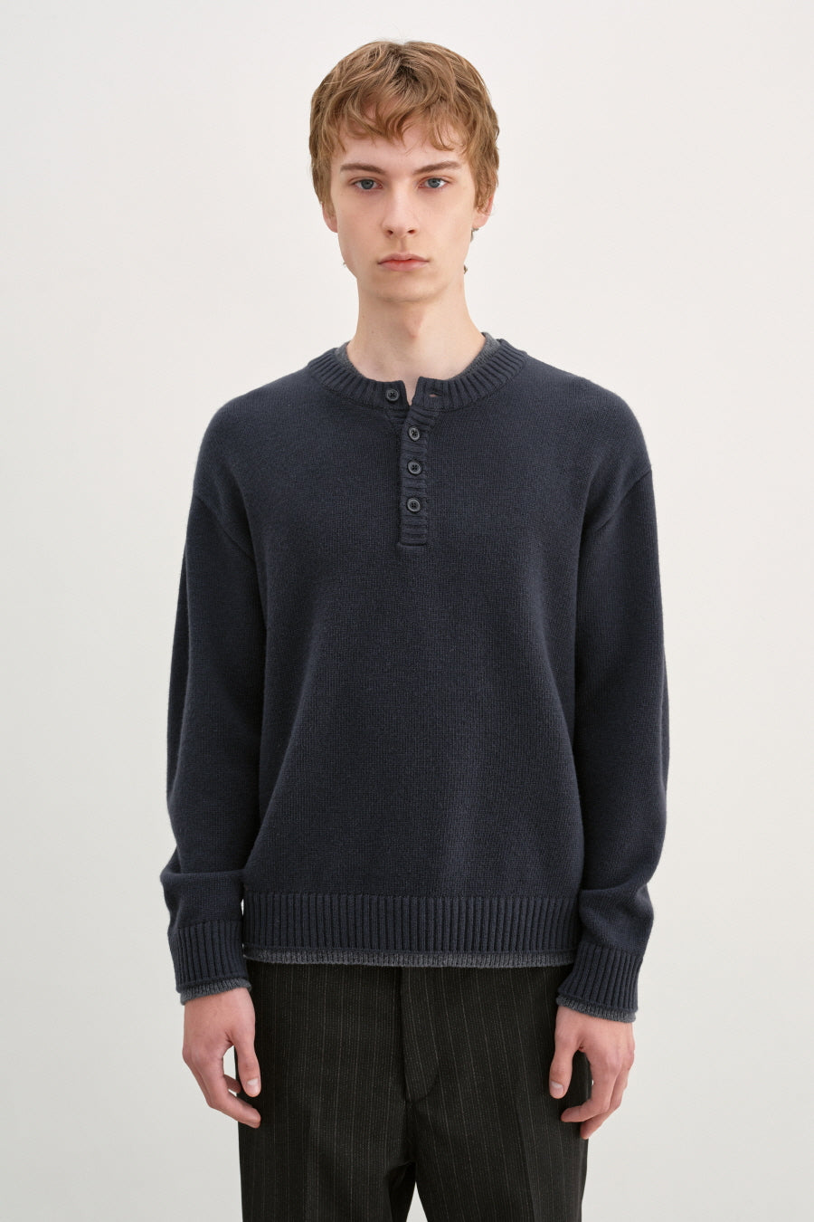 Insilence - Double Layered Henley Neck Knit (Charcoal) product image 3 | TRAB K-Fashion Australia