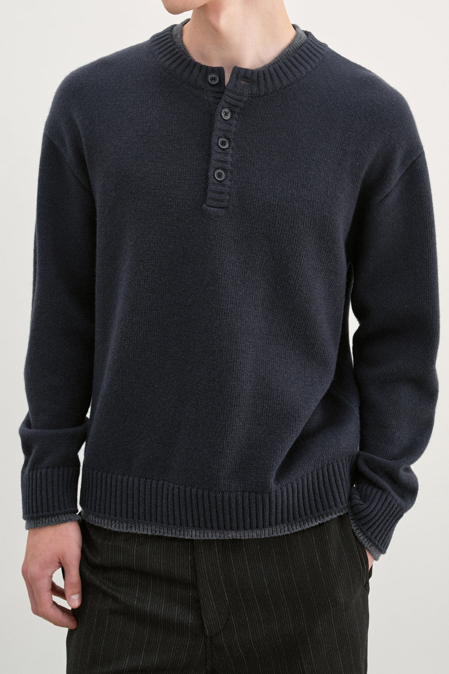 Insilence - Double Layered Henley Neck Knit (Charcoal) product image 2 | TRAB K-Fashion Australia