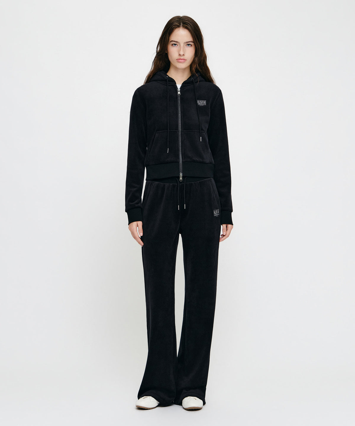 Marithe & Francois Girbaud - Small Classic Logo Slim Fit Velour Crop Hoodie Zipup (Black) product image 5 | TRAB K-Fashion Australia