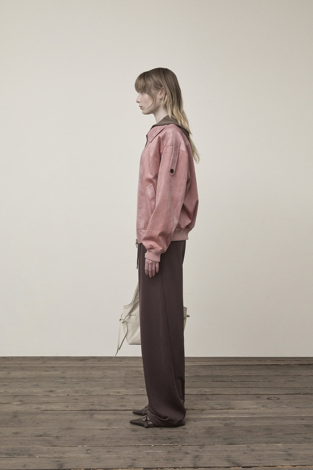 Matin Kim - Suede Mix Leather Zip Up Jumper (Pink) product image 6 | TRAB K-Fashion Australia