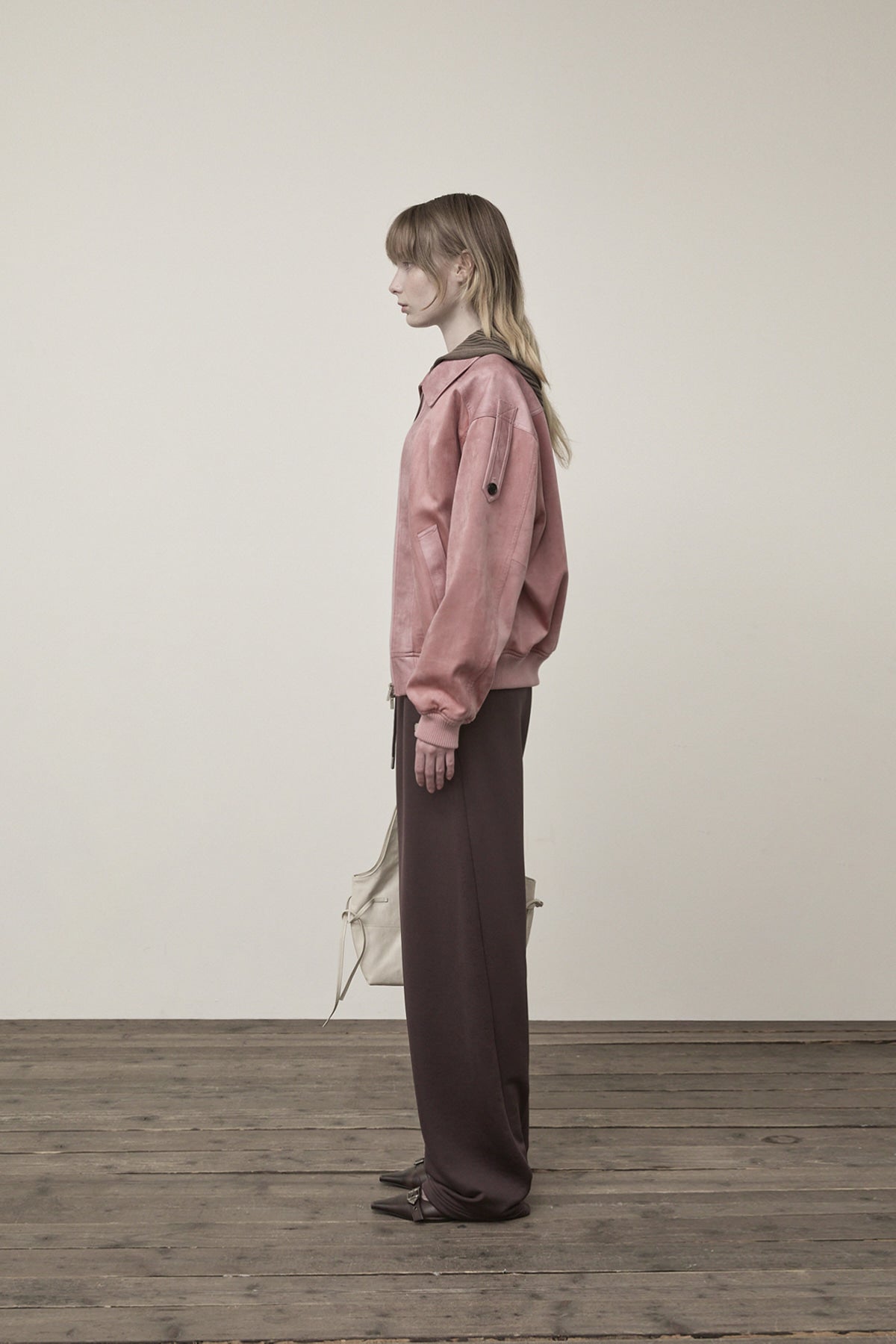 Matin Kim - Suede Mix Leather Zip Up Jumper (Pink) product image 6 | TRAB K-Fashion Australia