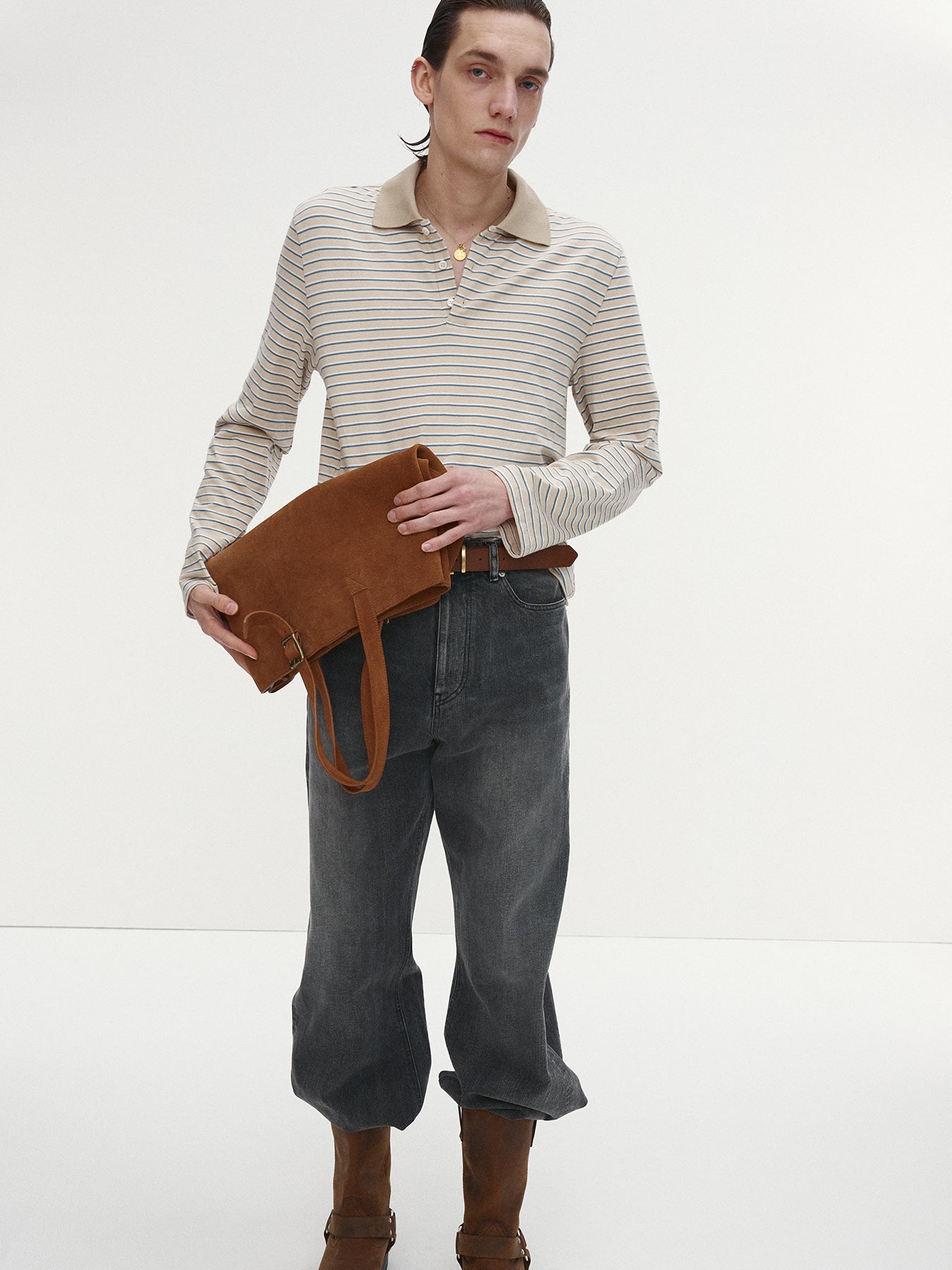 Tonywack - Striped Cotton Polo T-Shirt (Beige Multi Stripe) product image 3 | TRAB K-Fashion Australia