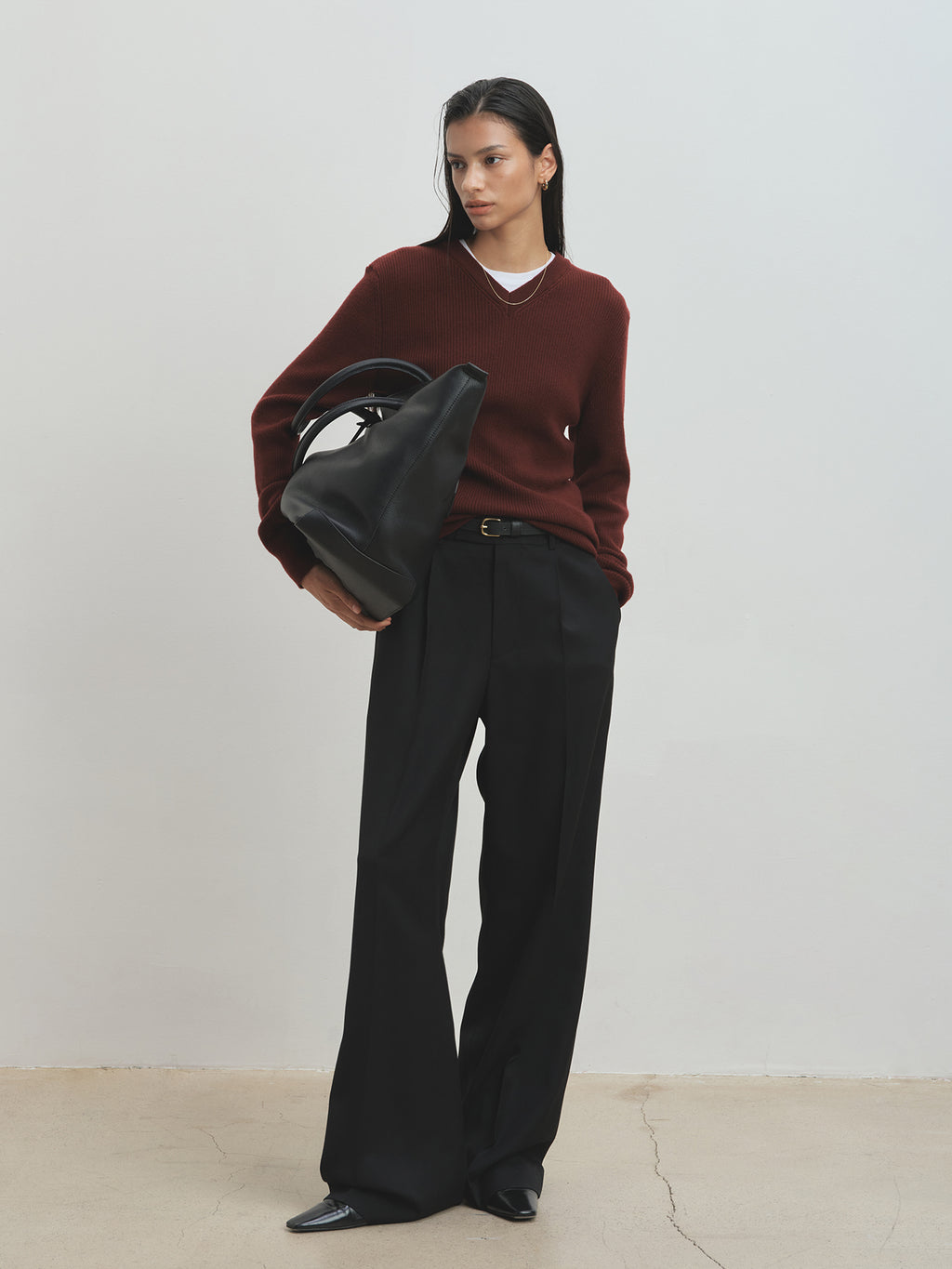 Tonywack - Super Fine Wool Ribbed V-Neck Sweater (Maroon) product image 1 | TRAB K-Fashion Australia