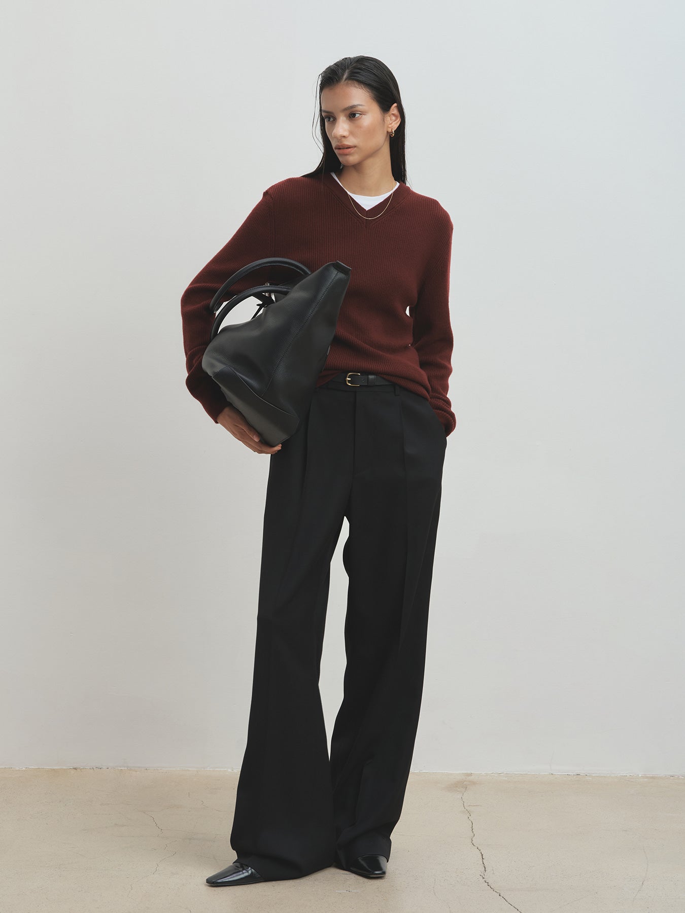Tonywack - Super Fine Wool Ribbed V-Neck Sweater (Maroon) product image 1 | TRAB K-Fashion Australia