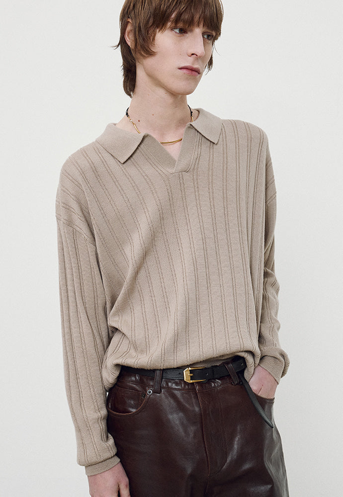 Tonywack - Merino Wool Open Collar Sweater (French Beige) product image 4 | TRAB K-Fashion Australia