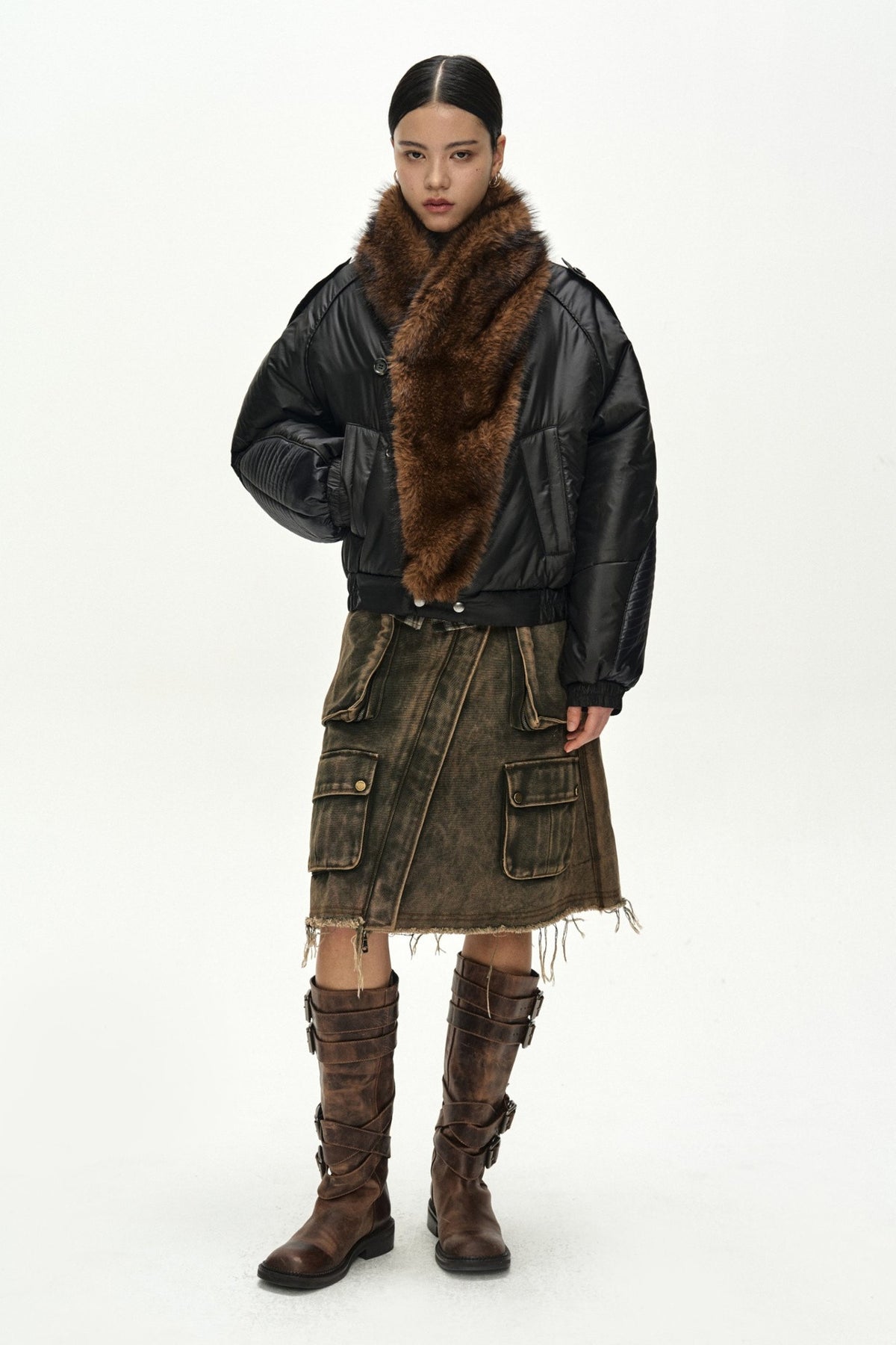 Andersson Bell - Fur Shawl Collar Puffer Jacket (Black) product image 9 | TRAB K-Fashion Australia