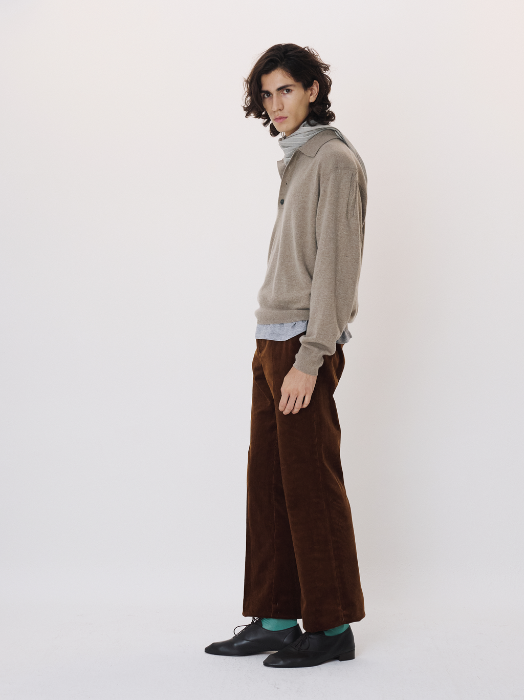 Recto - Double Shoulder Polo Knit Top (Greyish Khaki) product image 4 | TRAB K-Fashion Australia