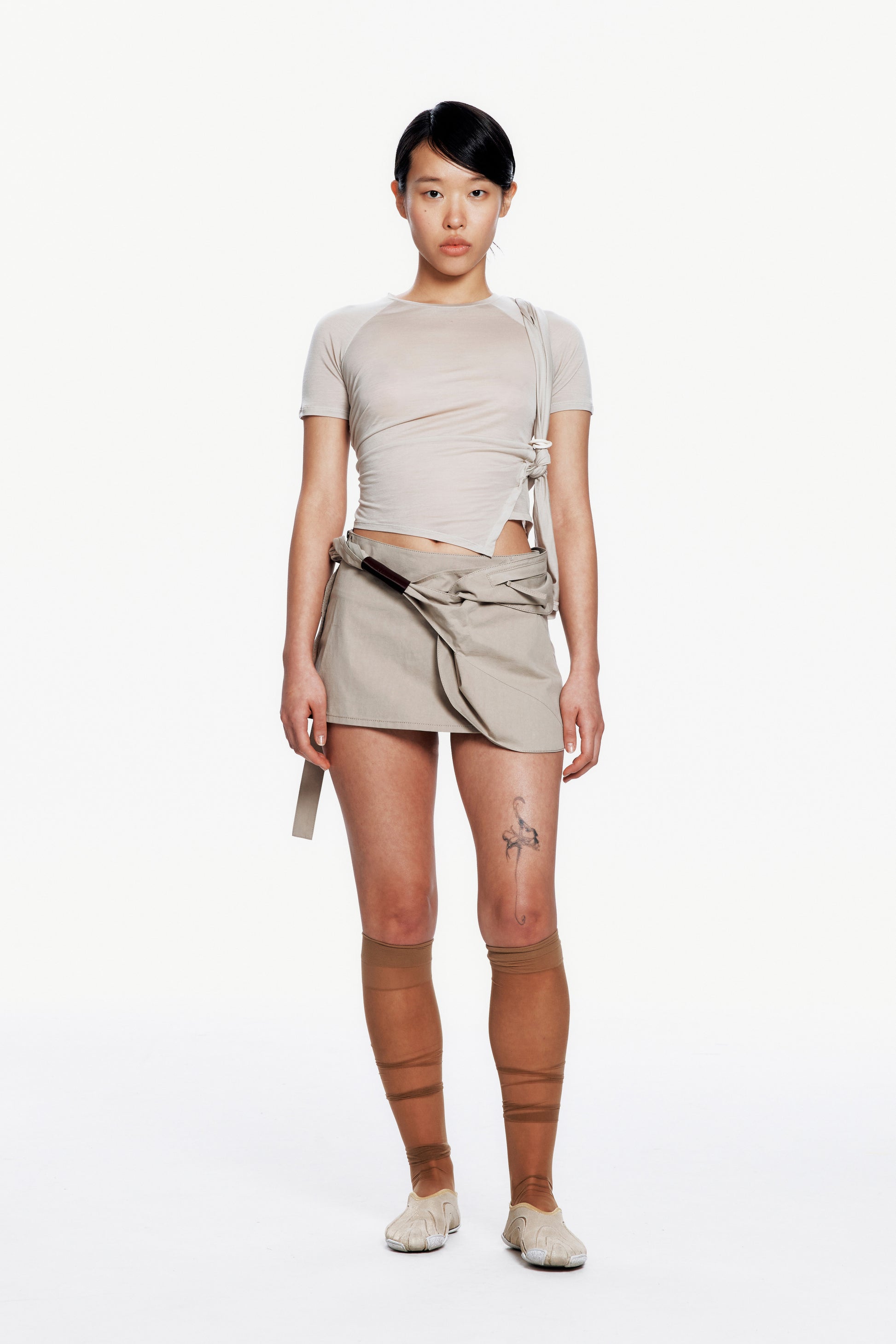 Hyein Seo - Tied Asymmetric T-shirt (Beige) product image 2 | TRAB K-Fashion Australia