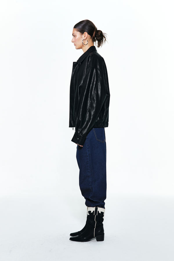 Deinet - Faux-Leather Bomber Banded Jumper (Black) product image 2 | TRAB K-Fashion Australia