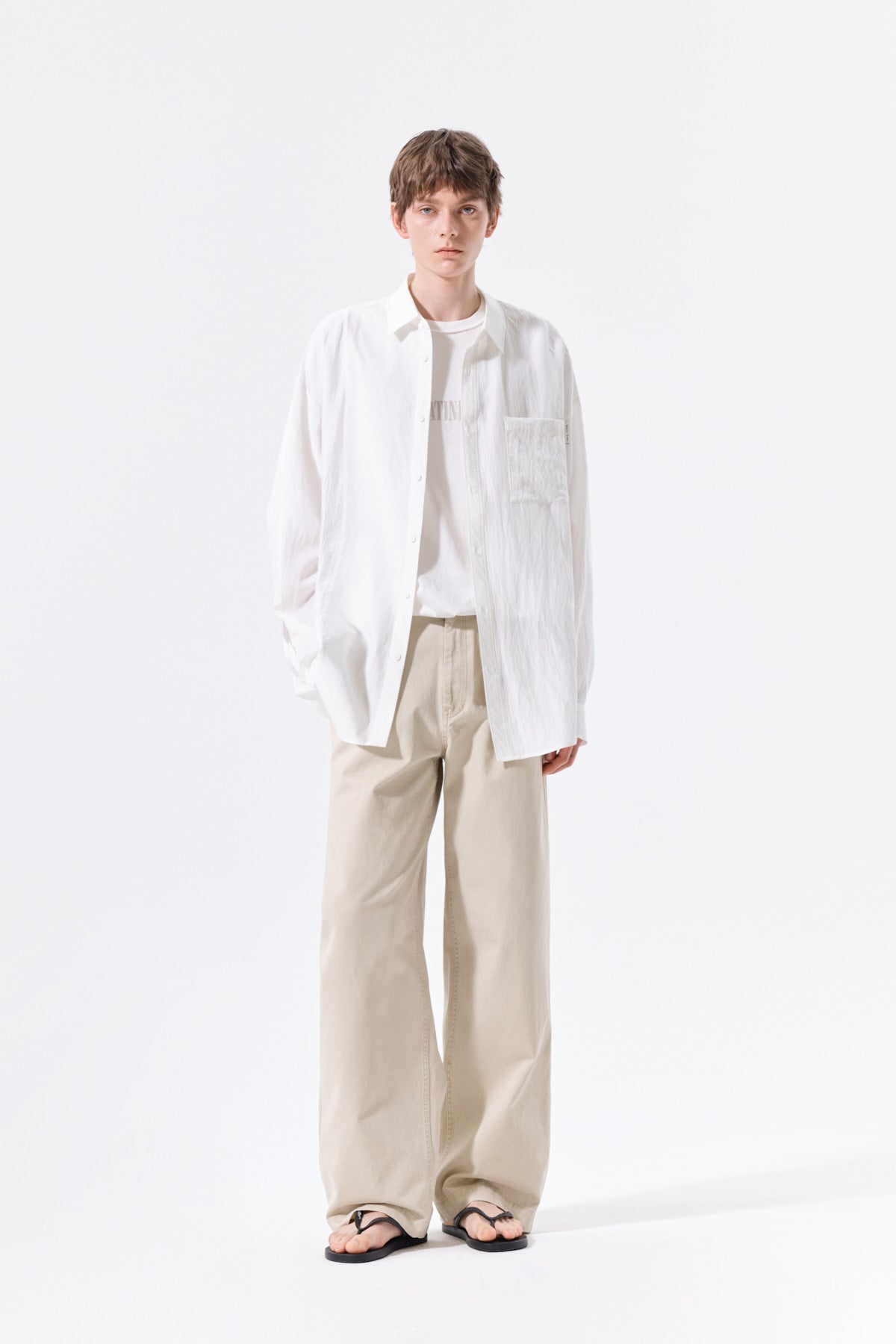 Matin Kim - Mixed Panel Over Fit Shirt (White) product image 15 | TRAB K-Fashion Australia