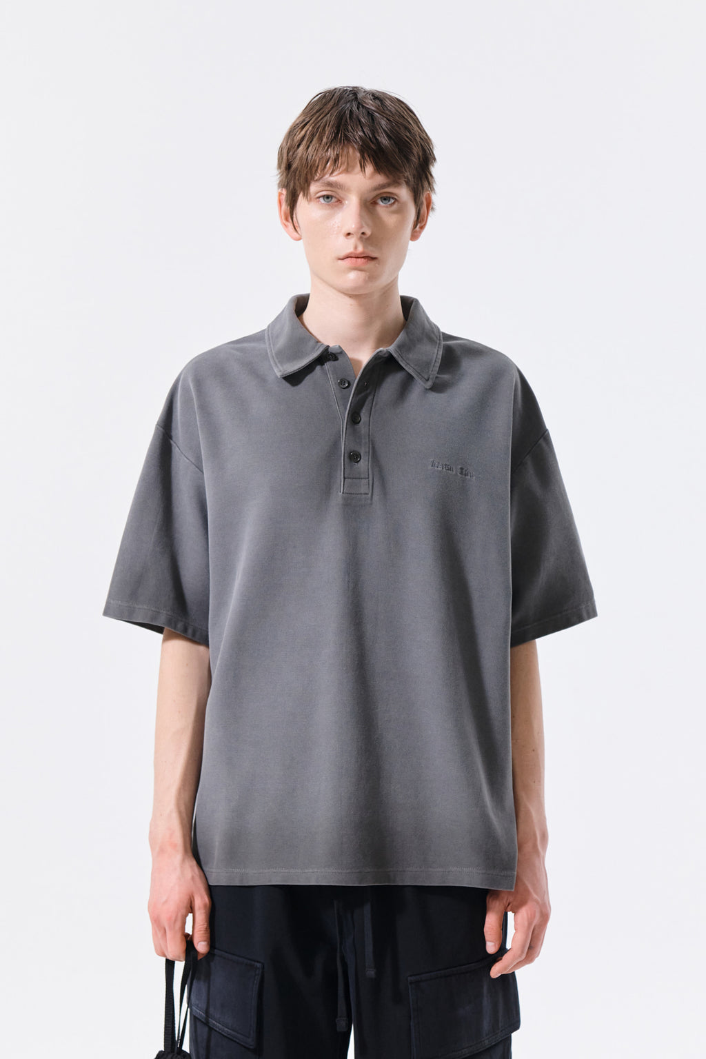 Matin Kim - Small Logo Washed Pique Top (Charcoal) product image 11 | TRAB K-Fashion Australia