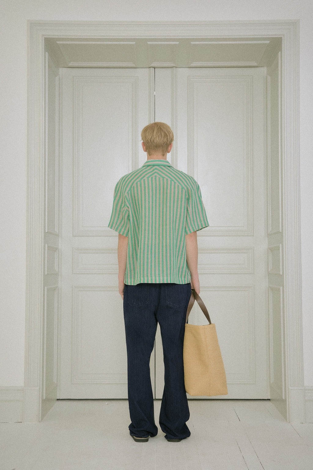 STU - Back Raglan Stripe Linen Shirt (Green) product image 4 | TRAB K-Fashion Australia