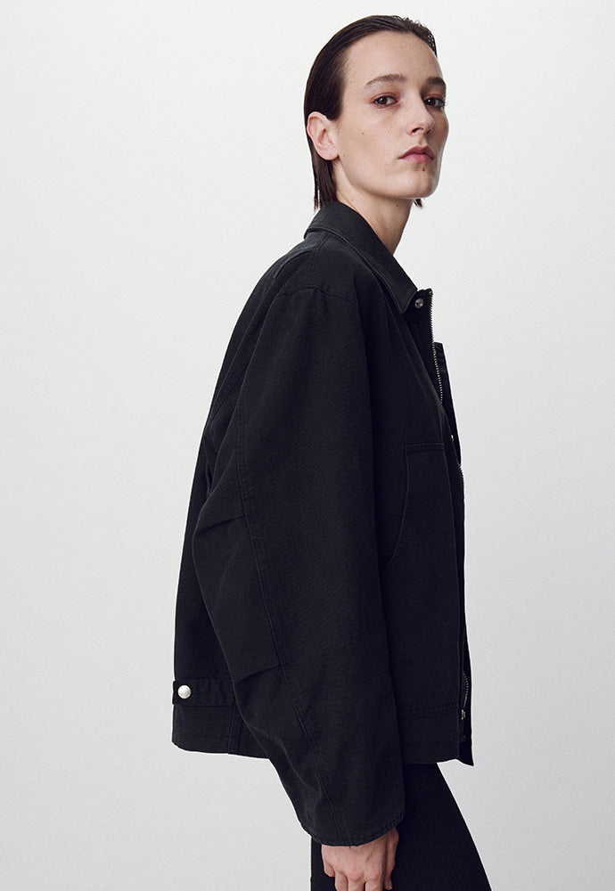 Tonywack - Leather Collar Garment-Washed Chore Jacket (Faded Black) product image 5 | TRAB K-Fashion Australia