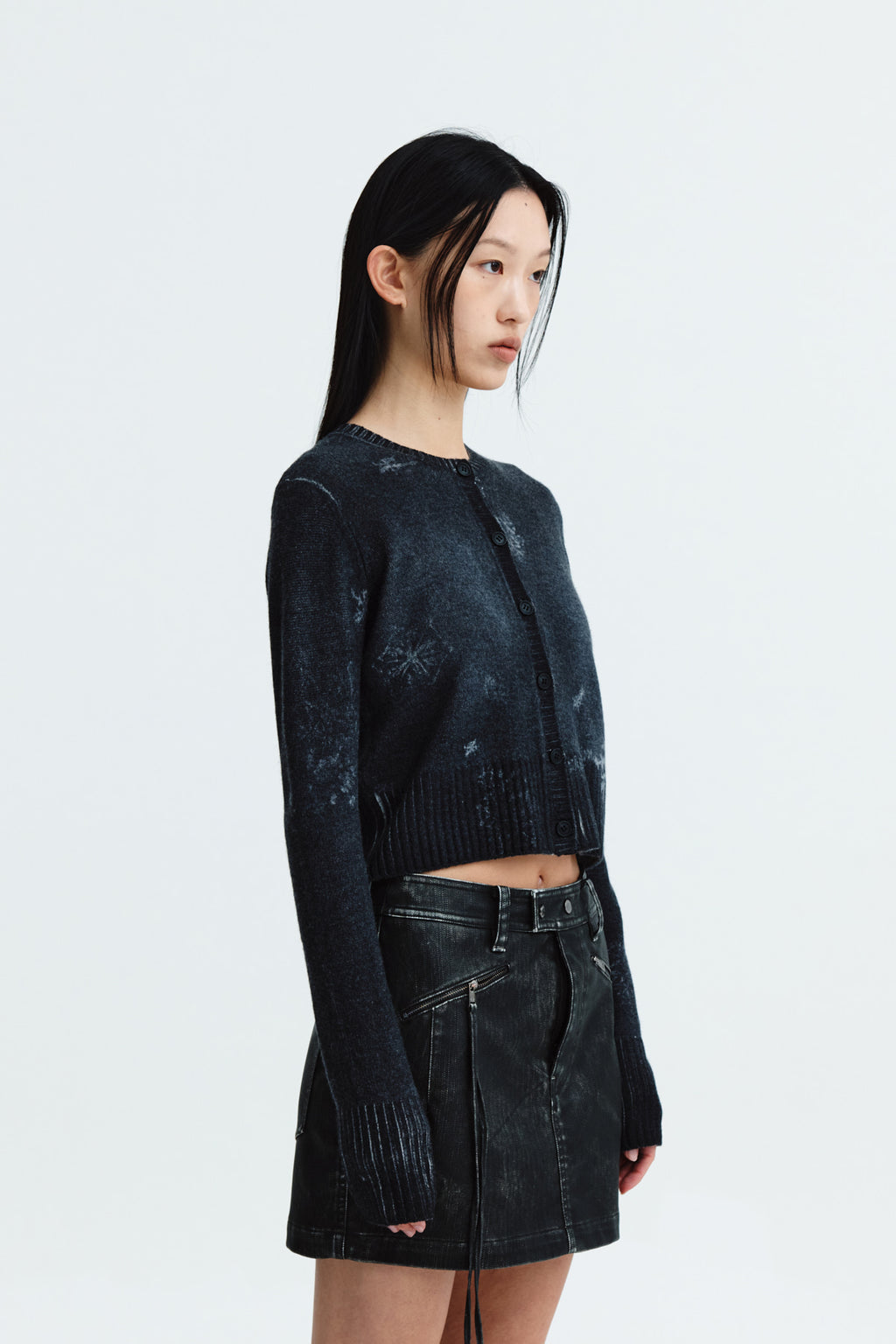 Matin Kim - Snow Graphic Knit Cardigan (Charcoal) product image 6 | TRAB K-Fashion Australia
