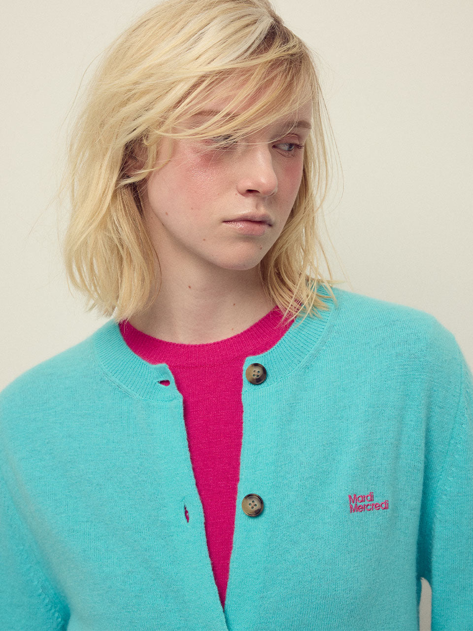 Mardi Mercredi - Cashmere Blended Cardigan Round Neck Essential (Turquoise) product image 1 | TRAB K-Fashion Australia