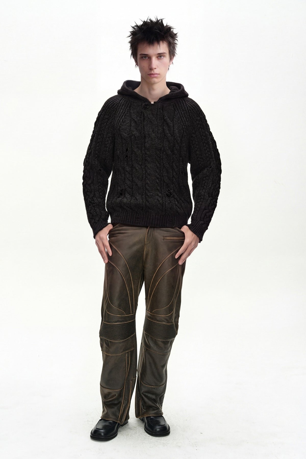 Andersson Bell - Fisherman Cable Half Zip-Up Hoodie (Charcoal) product image 1 | TRAB K-Fashion Australia