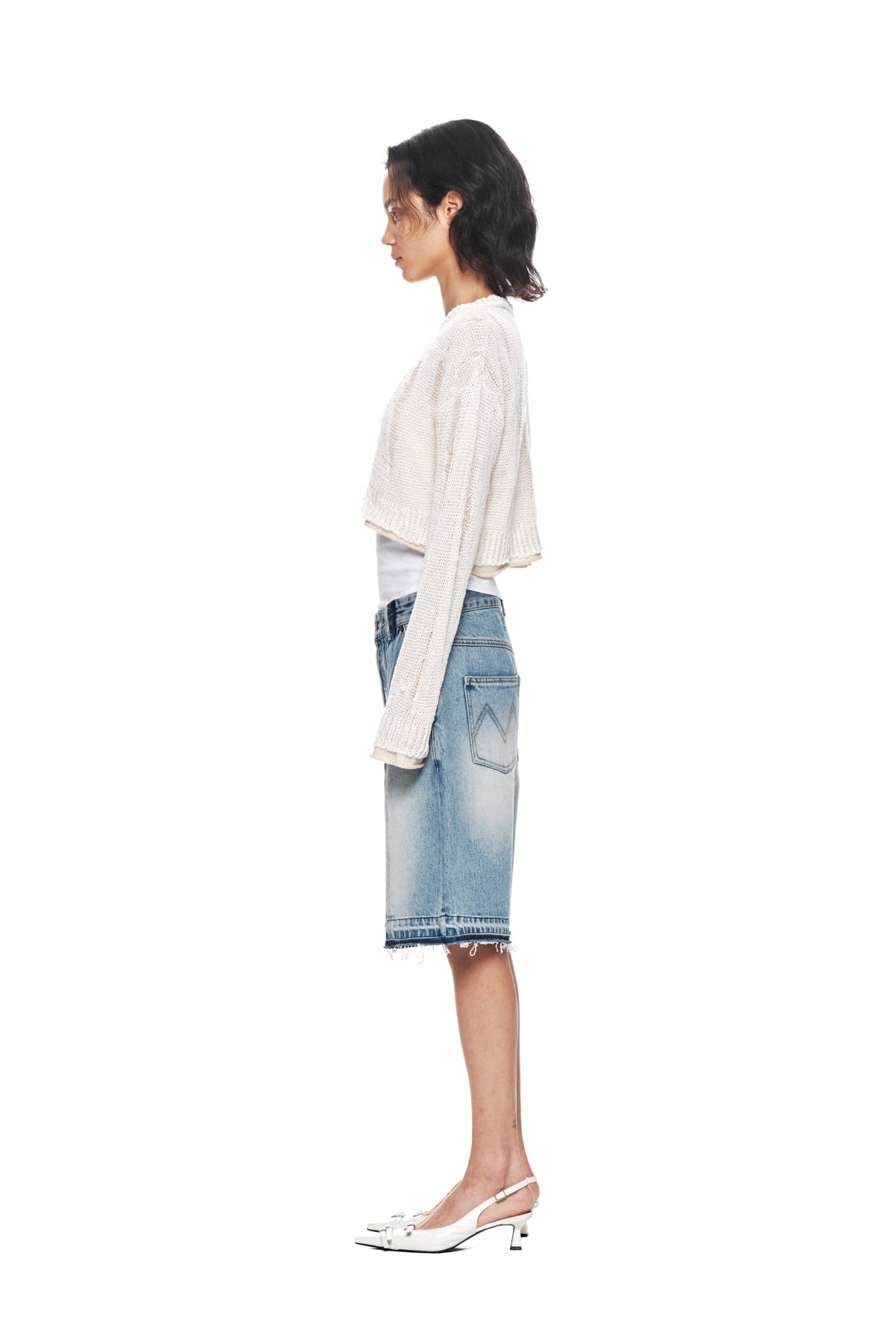 Matin Kim - Washed Half Denim Pants (Blue) product image 6 | TRAB K-Fashion Australia