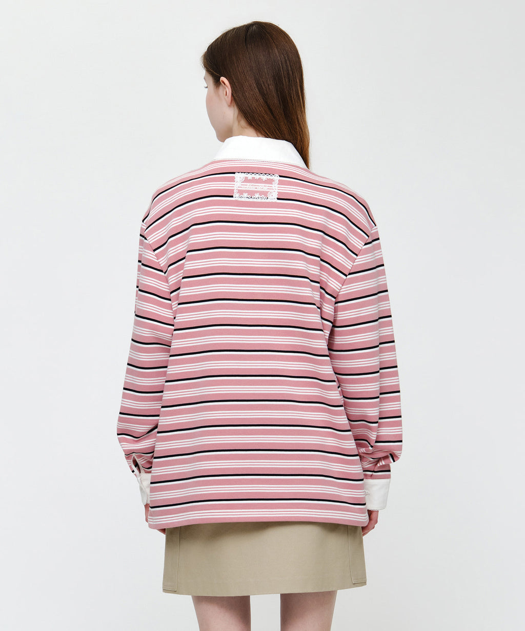 Marithe & Francois Girbaud - Small Classic Logo Lace Collar Sweatshirt (Stripe) product image 3 | TRAB K-Fashion Australia