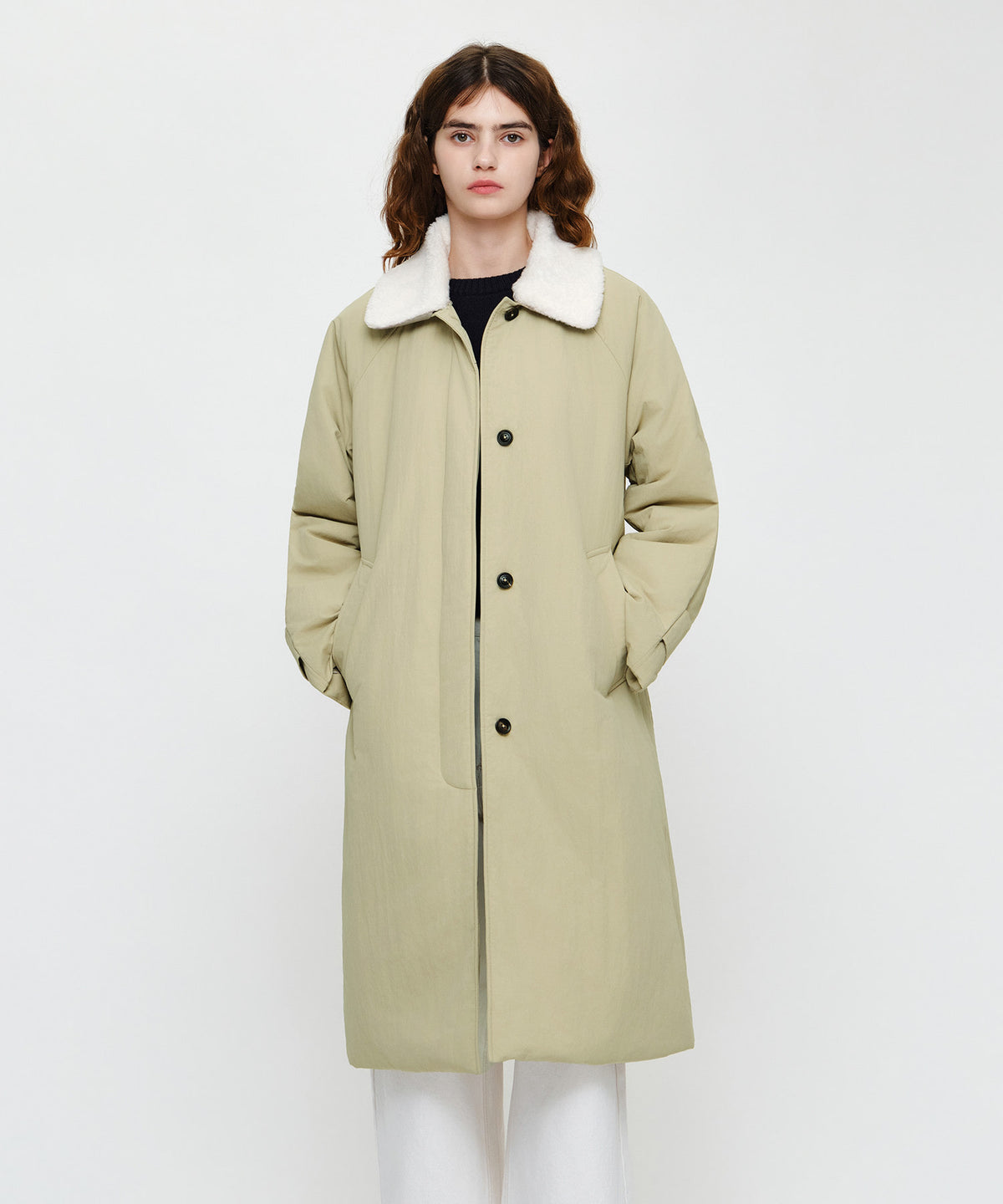 Marithe & Francois Girbaud - Waist Belt Long Padded Jacket (Beige) product image 2 | TRAB K-Fashion Australia