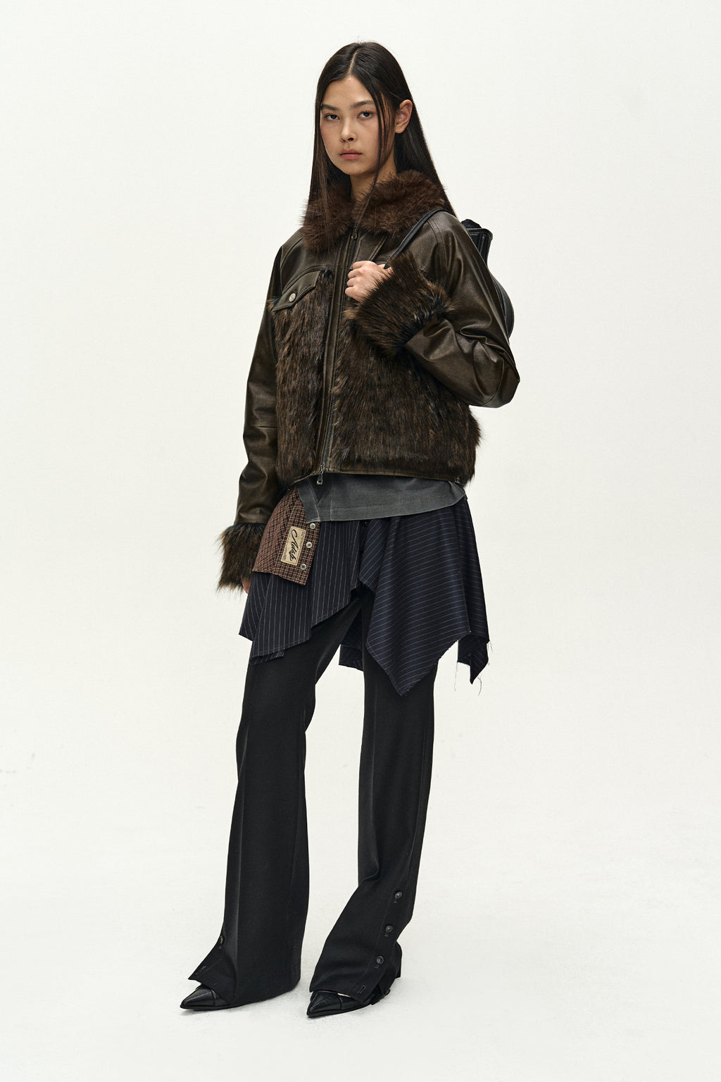 Andersson Bell - Asymmetric Wrap Skirt-Layered Bootcut Trousers (navy/black) (Navy/Black) product image 2 | TRAB K-Fashion Australia