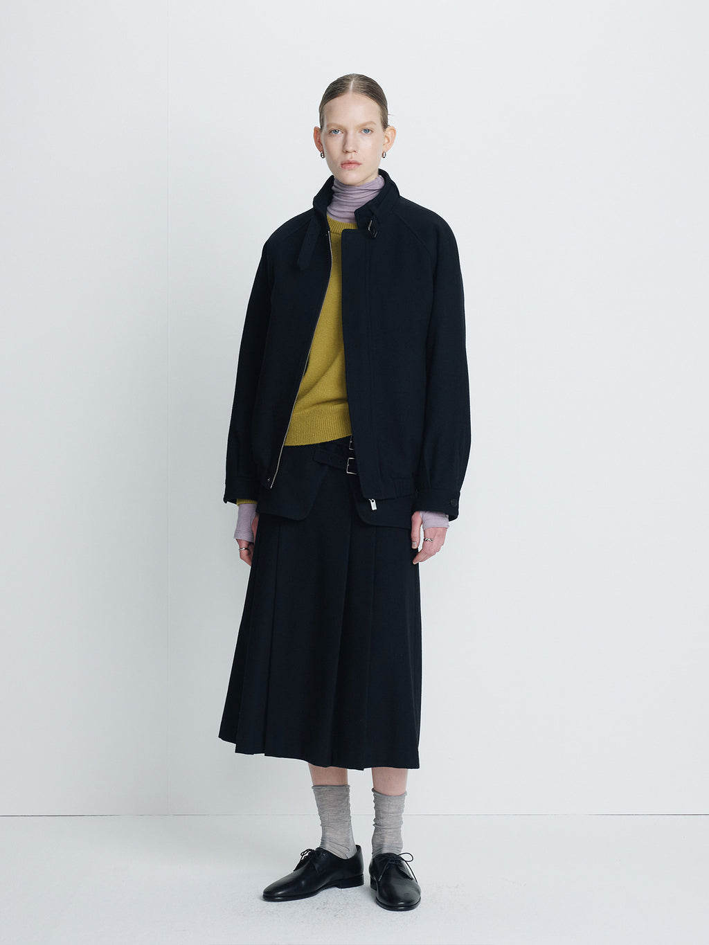 Tonywack - Wool Flannel Belted Stand Collar Bomber (Black) product image 2 | TRAB K-Fashion Australia