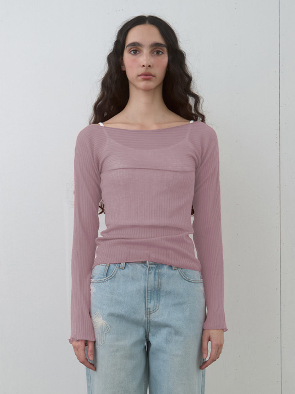 Kijun - Sheer Boatneck Knit Dusty (Pink) product image 1 | TRAB K-Fashion Australia