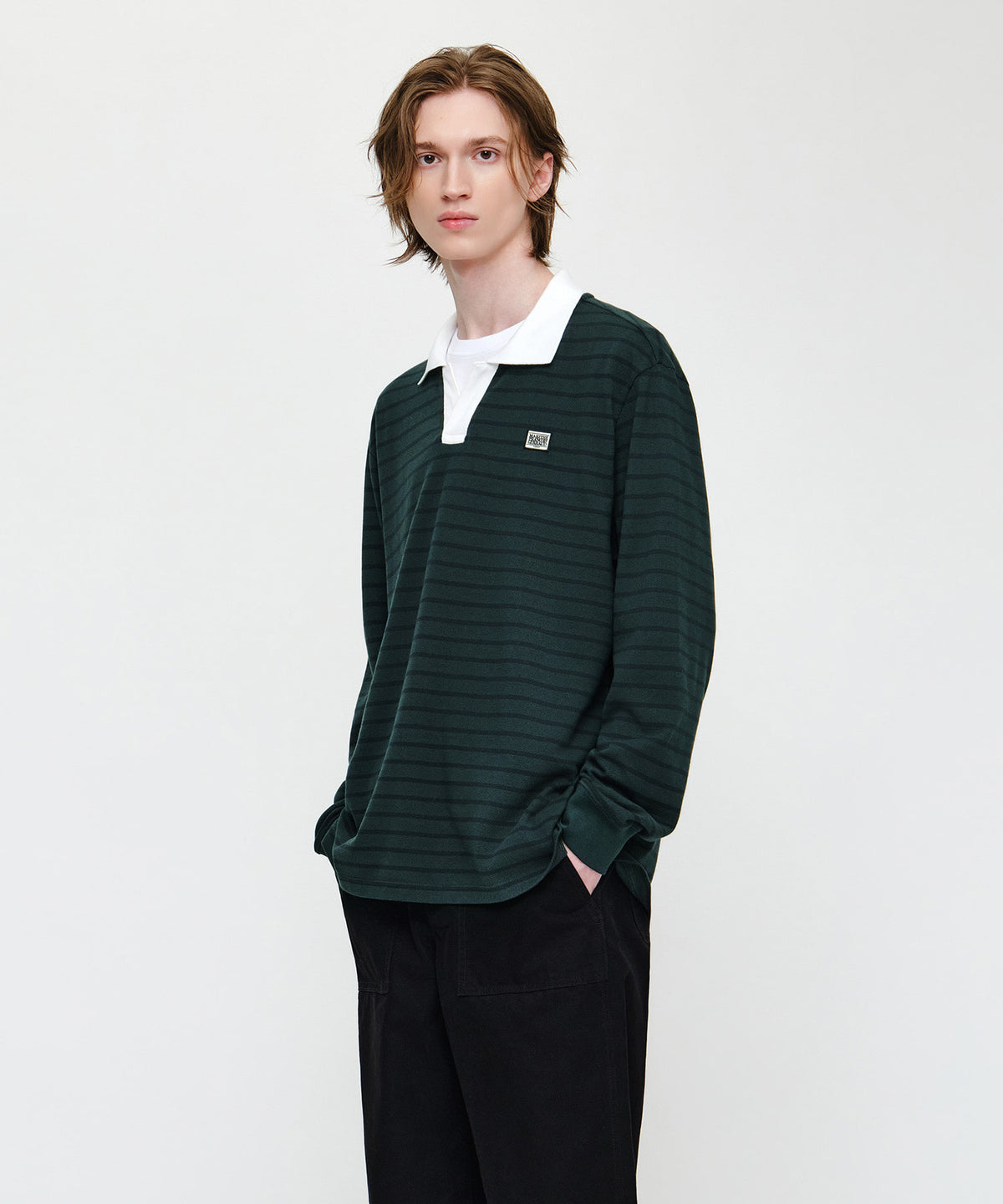 Marithe & Francois Girbaud - Collar Pique Long Sleeve Tee (Stripe) product image 2 | TRAB K-Fashion Australia