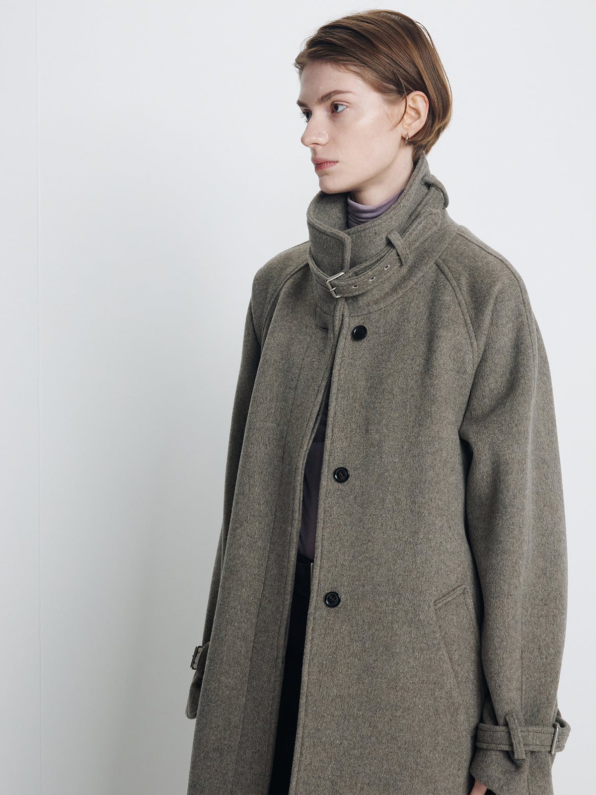 Tonywack - High-Neck Belted Wool Coat (Heather Grey) product image 5 | TRAB K-Fashion Australia
