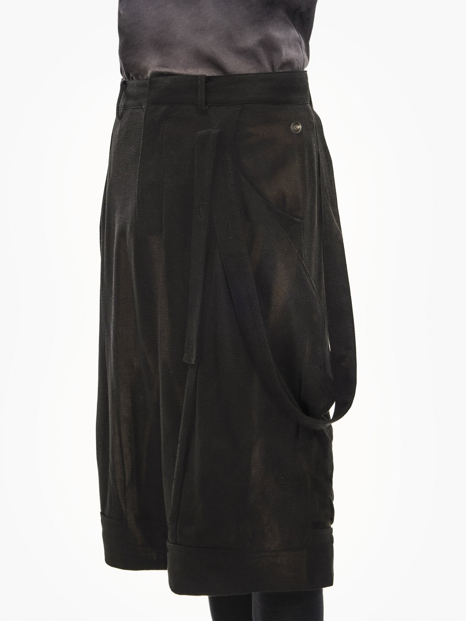 Jiyong Kim - Sun-Bleached Layered Strap Half Trousers (Black) product image 3 | TRAB K-Fashion Australia