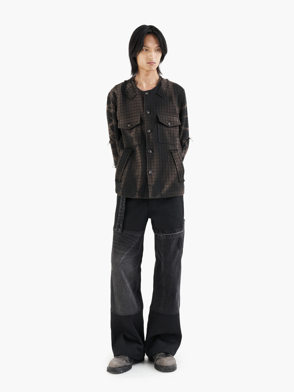 Jiyong Kim - Sun-Bleached Collarless Tweed Jacket (Black) product image 1 | TRAB K-Fashion Australia