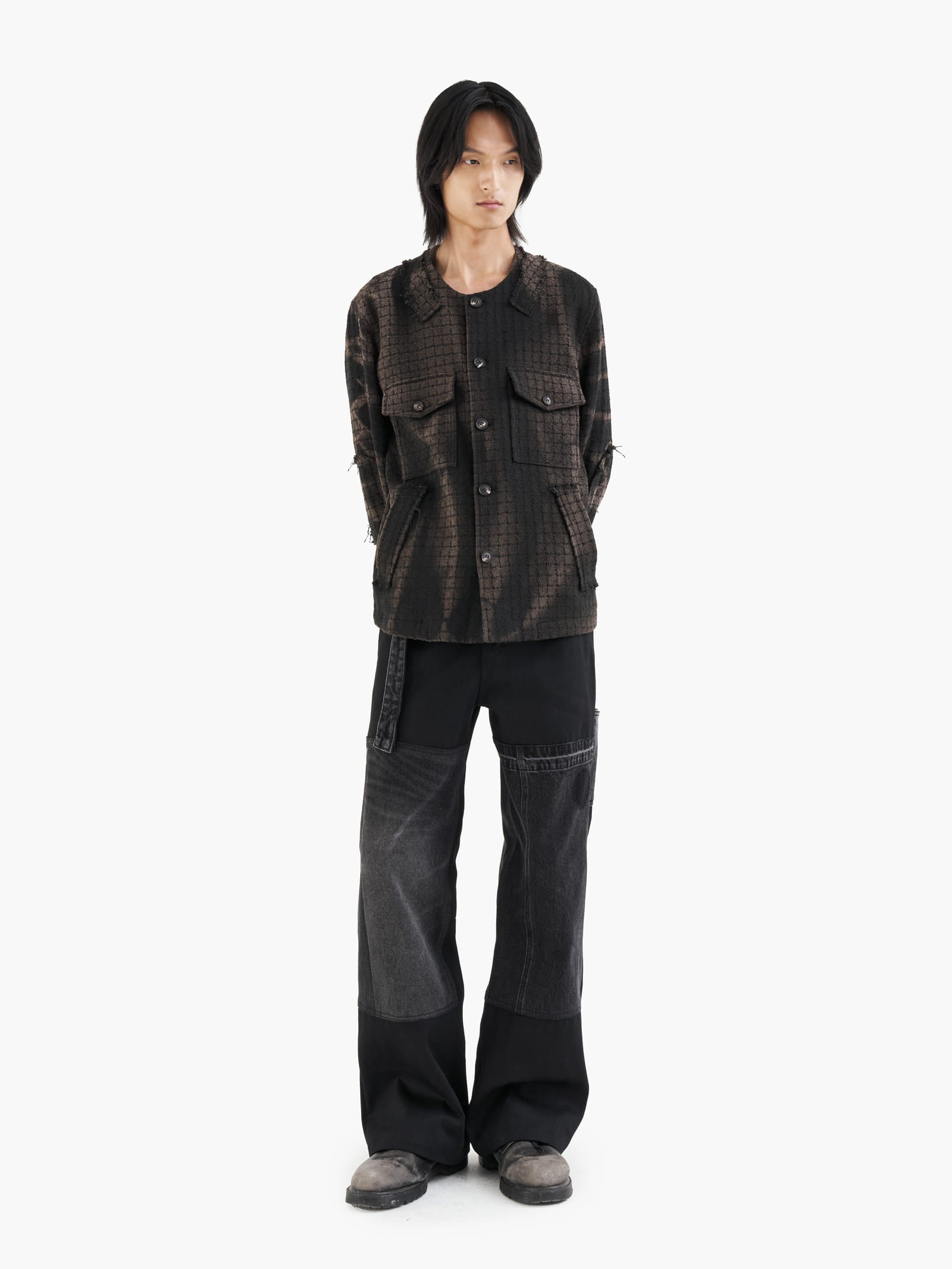Jiyong Kim - Sun-Bleached Collarless Tweed Jacket (Black) product image 1 | TRAB K-Fashion Australia