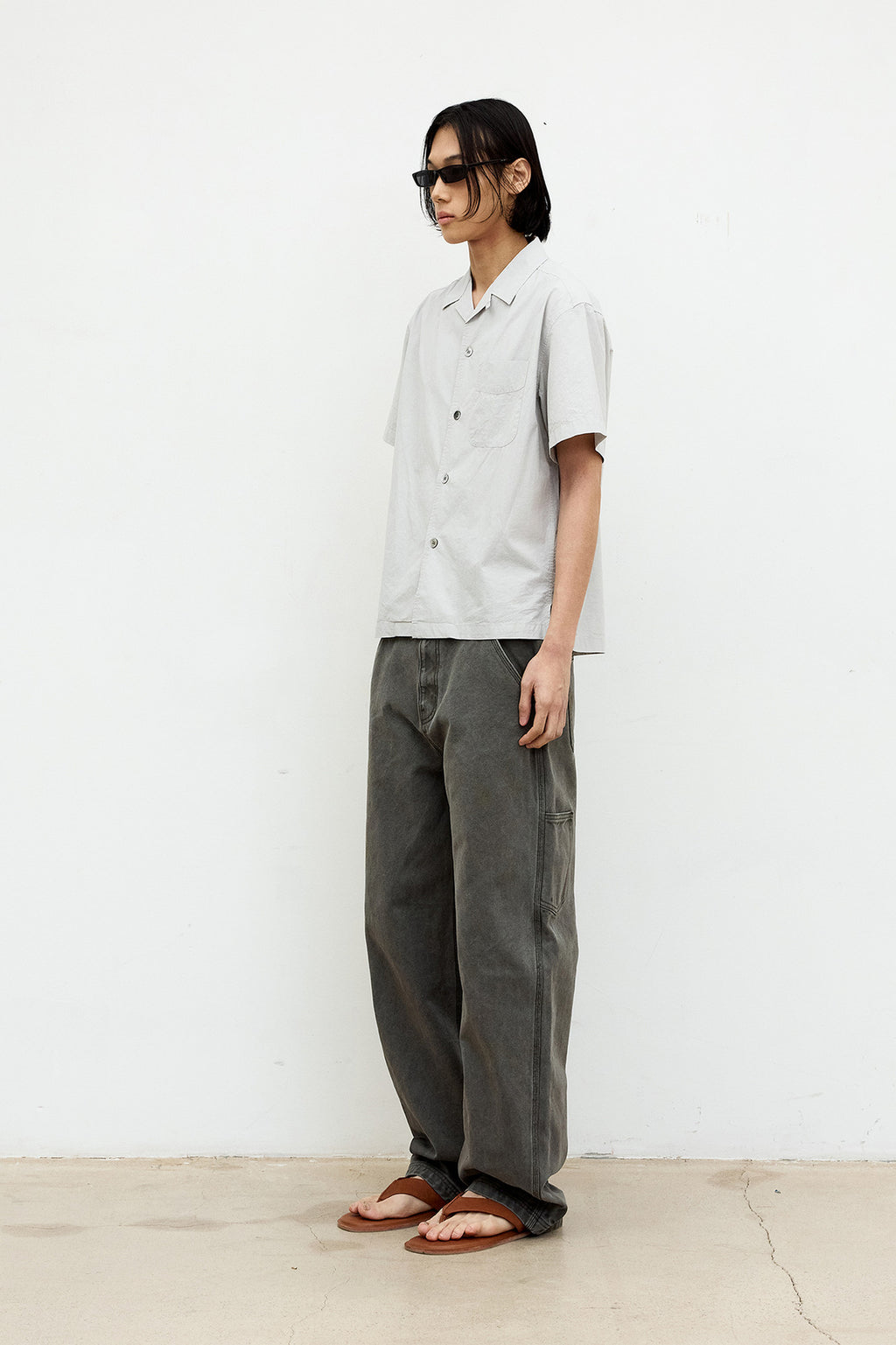 Coor - One-Pocket Garment Washed Half Shirt (Light Gray) product image 3 | TRAB K-Fashion Australia