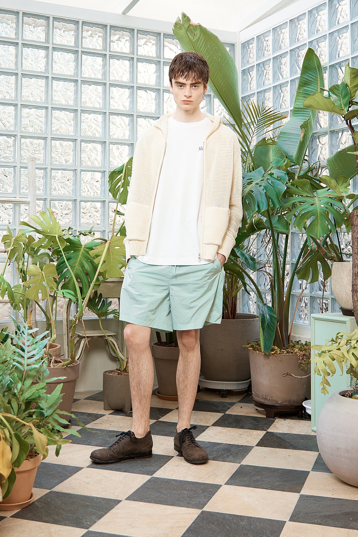 Matin Kim - Two Tone Mesh Knit Hoody Zip Up (Ivory) product image 15 | TRAB K-Fashion Australia