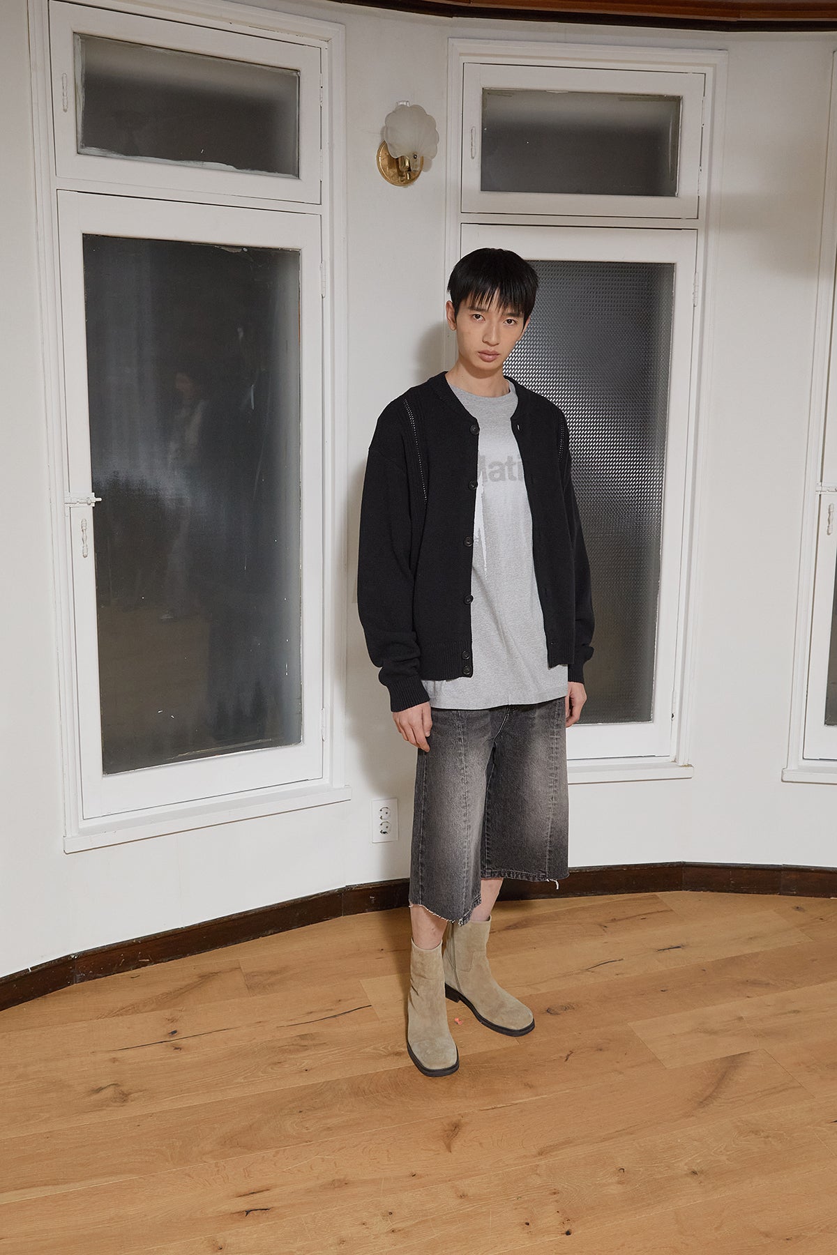 Matin Kim - Punching Line Point Round Neck Cardigan (Black) product image 11 | TRAB K-Fashion Australia