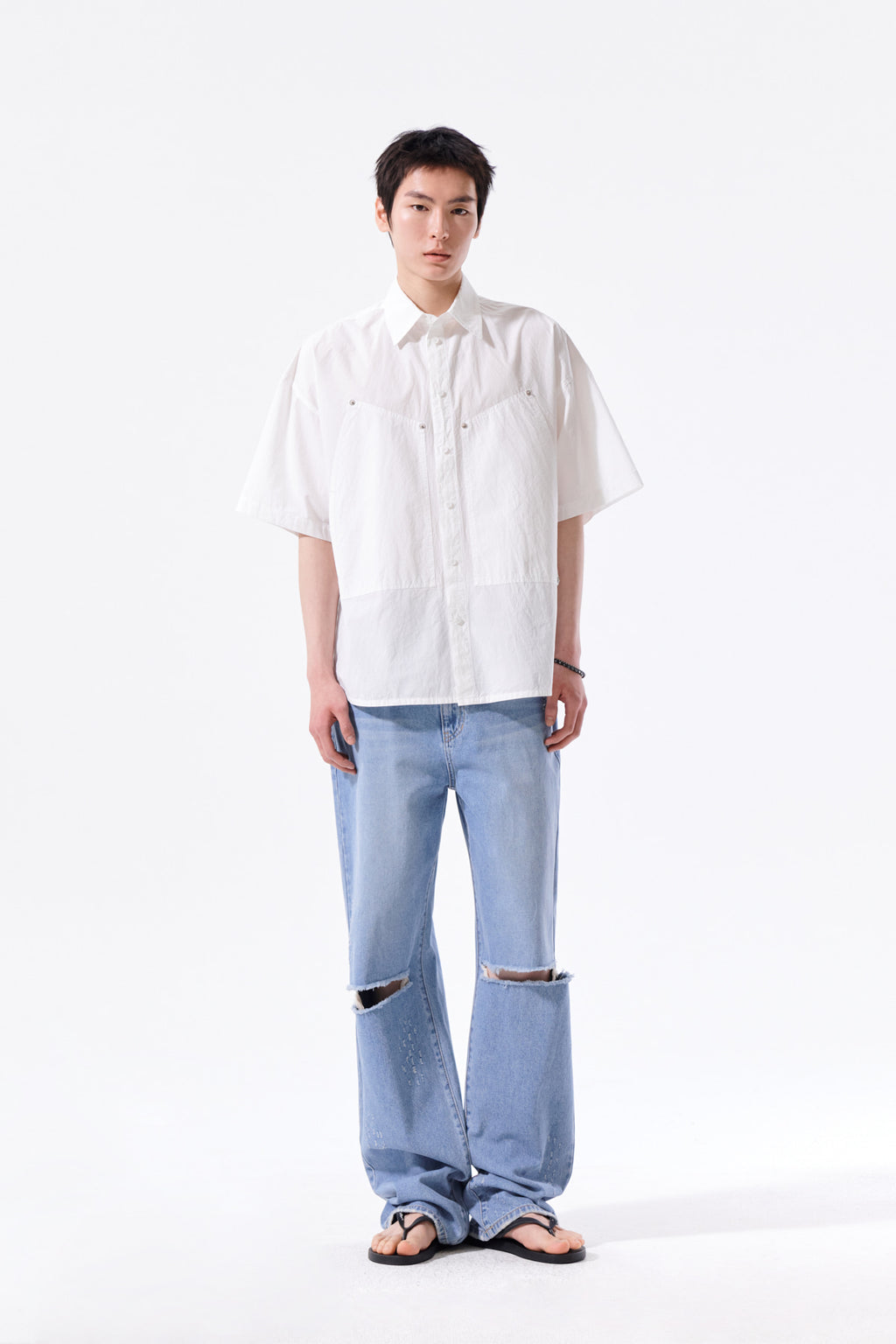 Matin Kim - Half Sleeve Pocket Shirt (White) product image 9 | TRAB K-Fashion Australia