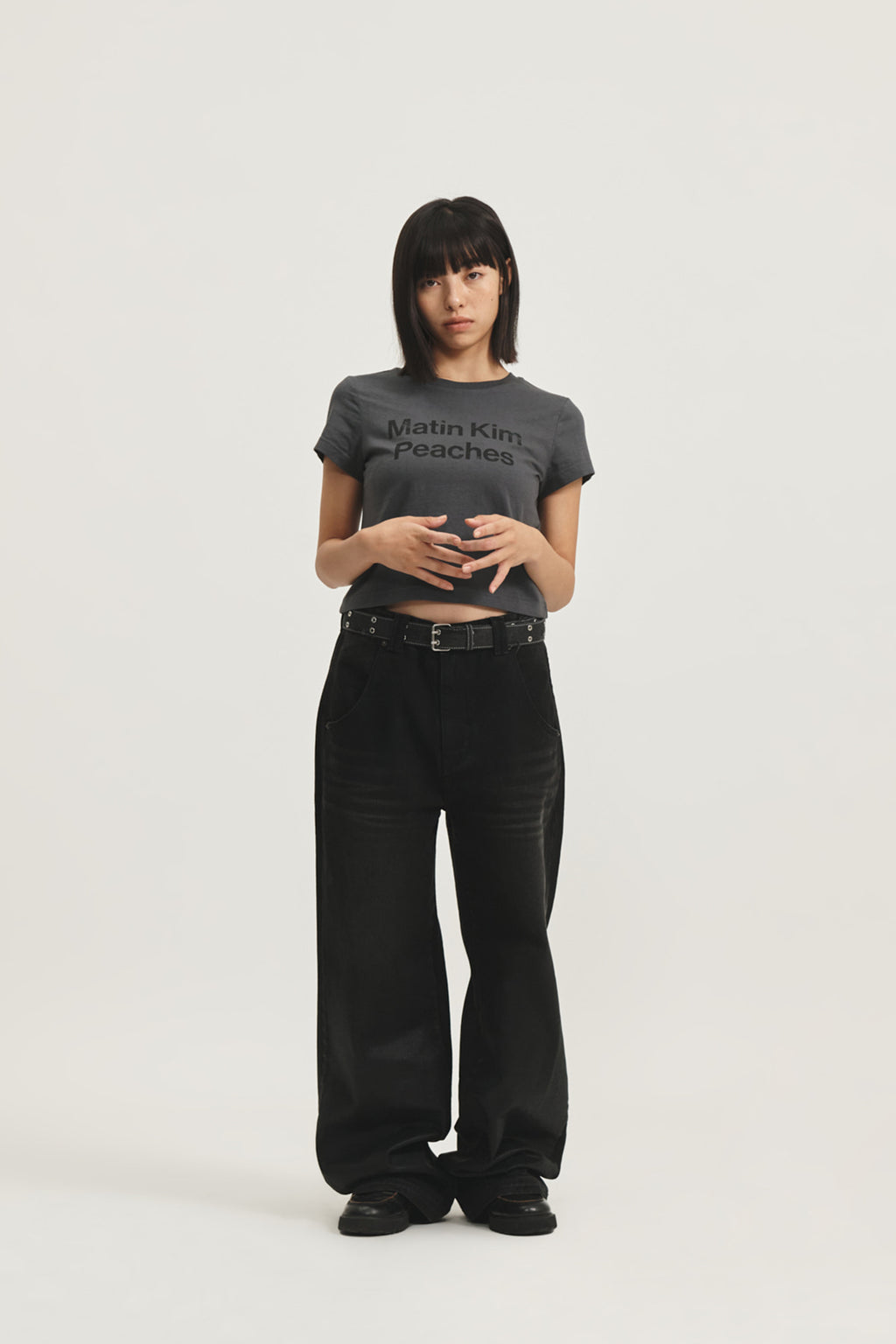 Matin Kim - Peaches Logo Graphic Crop Top (Charcoal) product image 12 | TRAB K-Fashion Australia