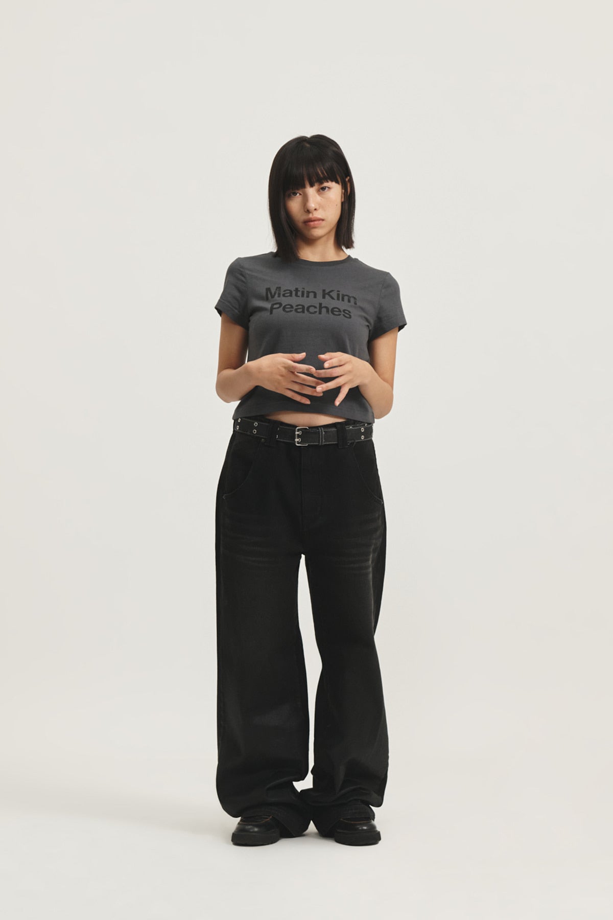 Matin Kim - Peaches Logo Graphic Crop Top (Charcoal) product image 12 | TRAB K-Fashion Australia